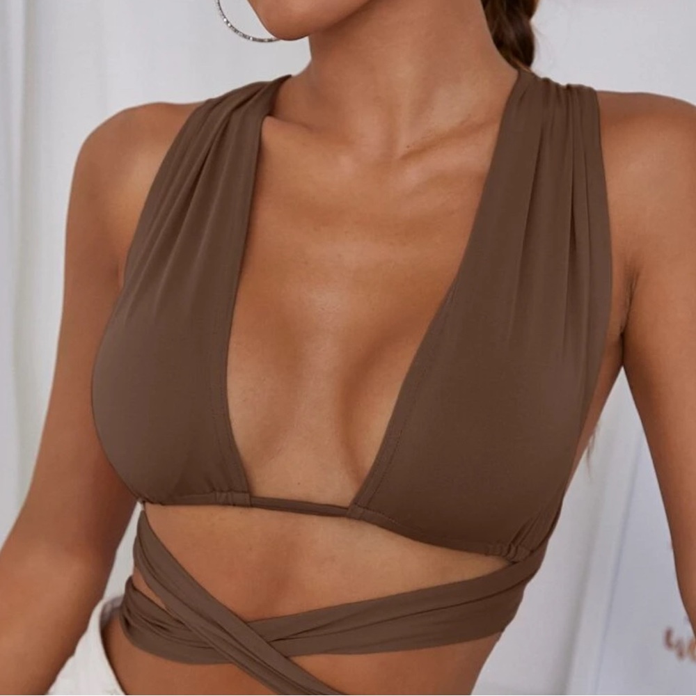 Brown halter crop top